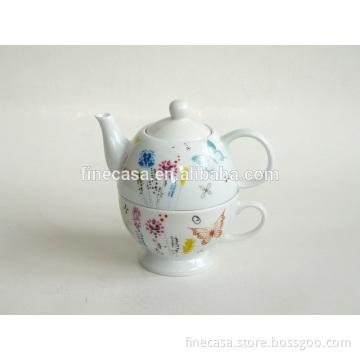 Elegant porcelain ceramic teapot with cup for one person                
                                    Quality Assured